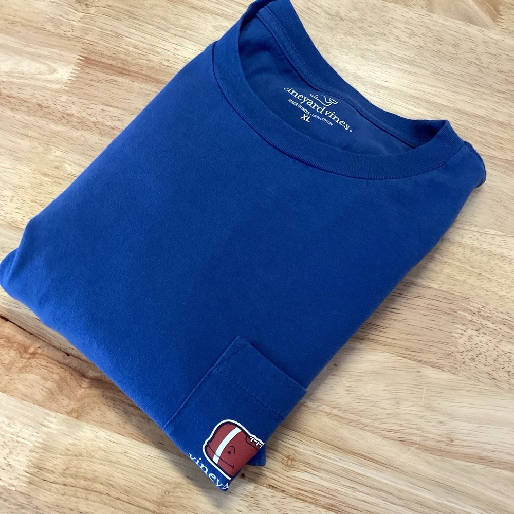 Men's Vineyard Vines Blue Football-Themed‎ Long-Sleeve T-Shirt - Size XL